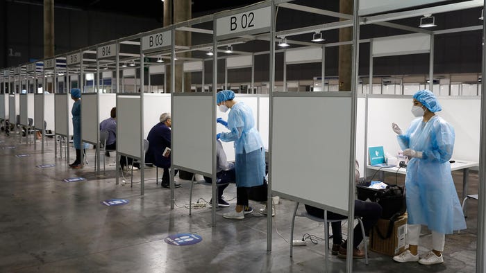 Testing times: Rigorous testing - and a hangar-sized center for carrying it out - has been enforced for all pandemic MWC attendees. (Source: MWC Barcelona)
