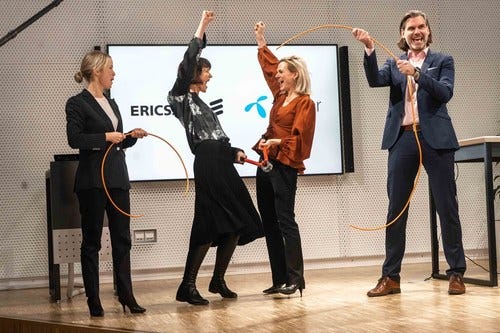 From left to right: Jenny Lindqvist, head of Northern and Central Europe, Ericsson; Kaaren Hilsen, CEO, Telenor Sweden; Asa Tamsons, SVP and head of business area technologies and new businesses, Ericsson; Andreas Kristensson, business innovation lead, Telenor Sweden