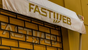 Fastweb logo on shop awning