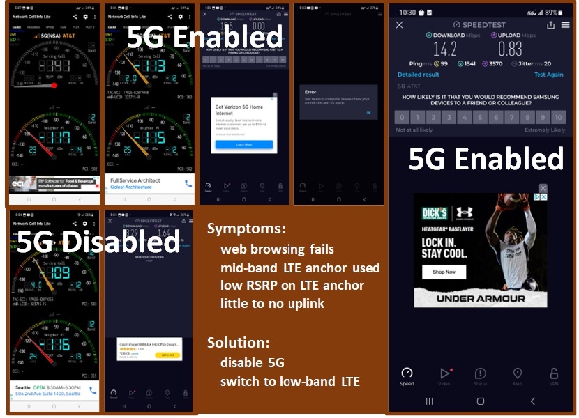 Thelander offered some screenshots and details about his 5G troubles.