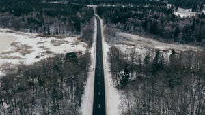 Aerial view of road in Sweden