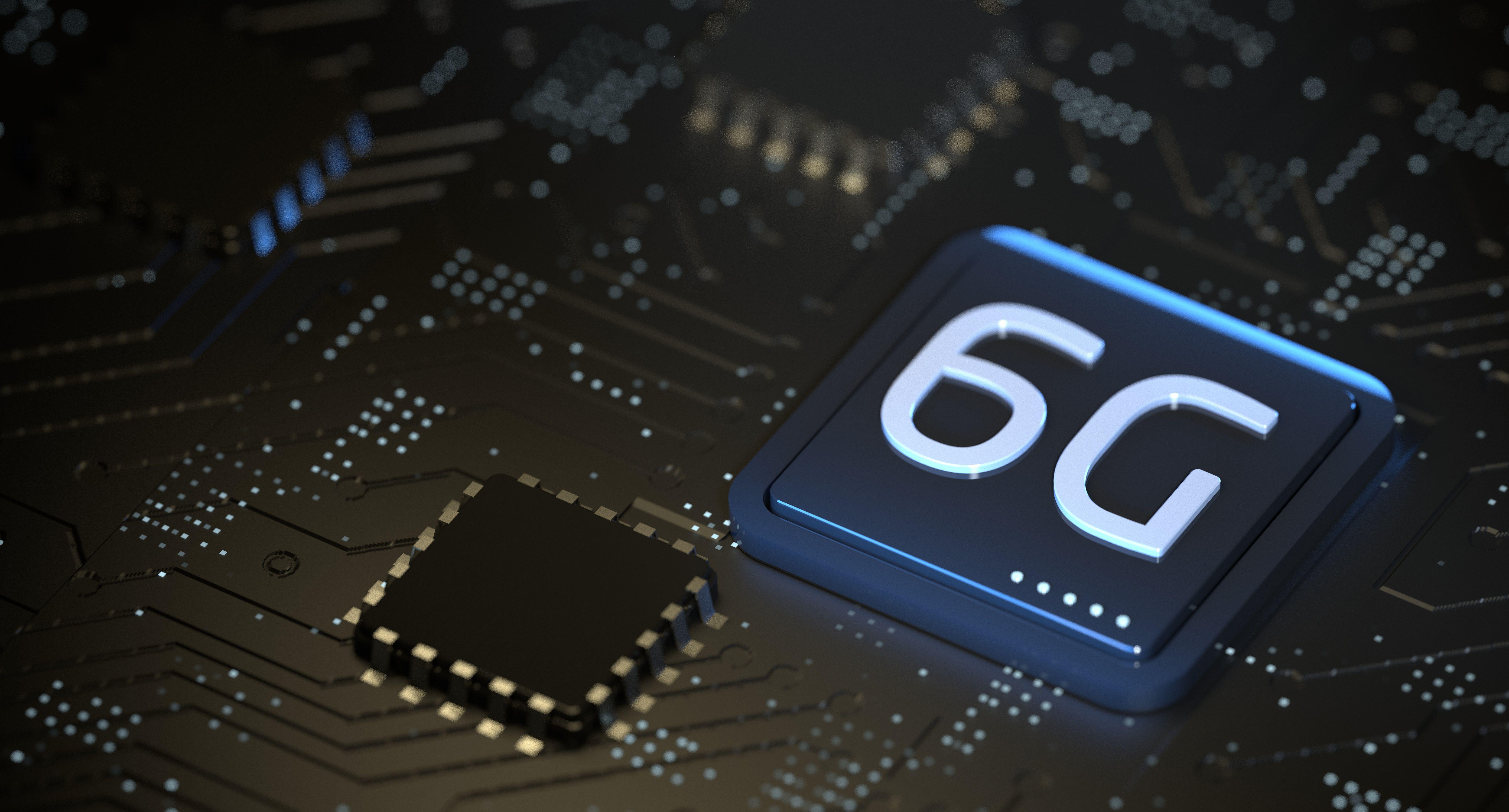  An image depicting '6G' on a circuit board representing the next generation of mobile wireless communications