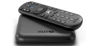 Image of the Xumo Stream Box and associated voice remote.