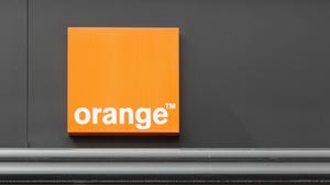 Orange logo on a wall