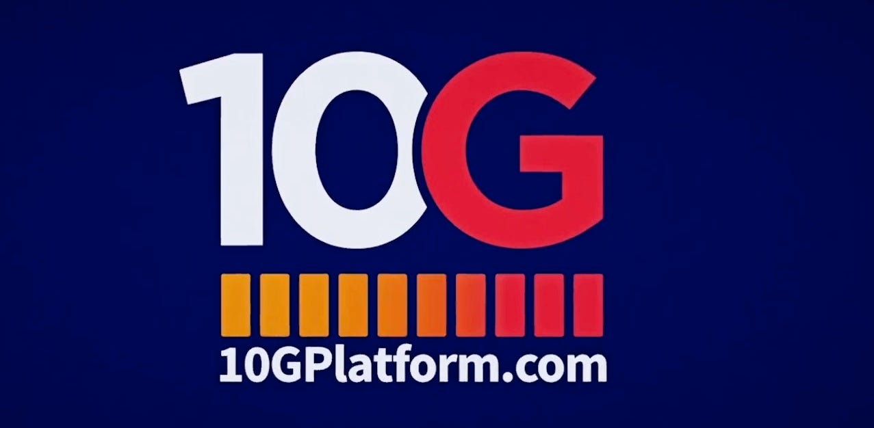Cable industry 10G logo against a blue background