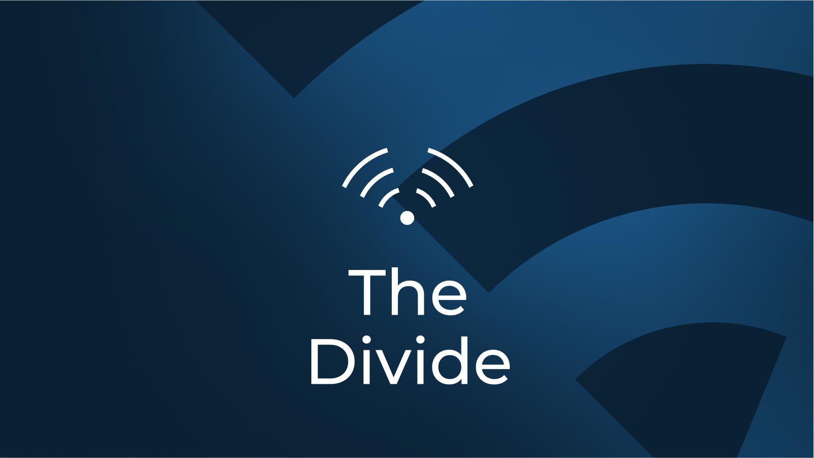 The Divide logo shows a split Wi-Fi symbol with the words The Divide underneath on a blue background