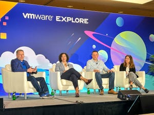 (L to R) Richard Munro, director, office of the CTO, VMware; Meredith Broussard, NYU professor and author; Chris Wolf, VP of VMware AI Labs; Karen ...