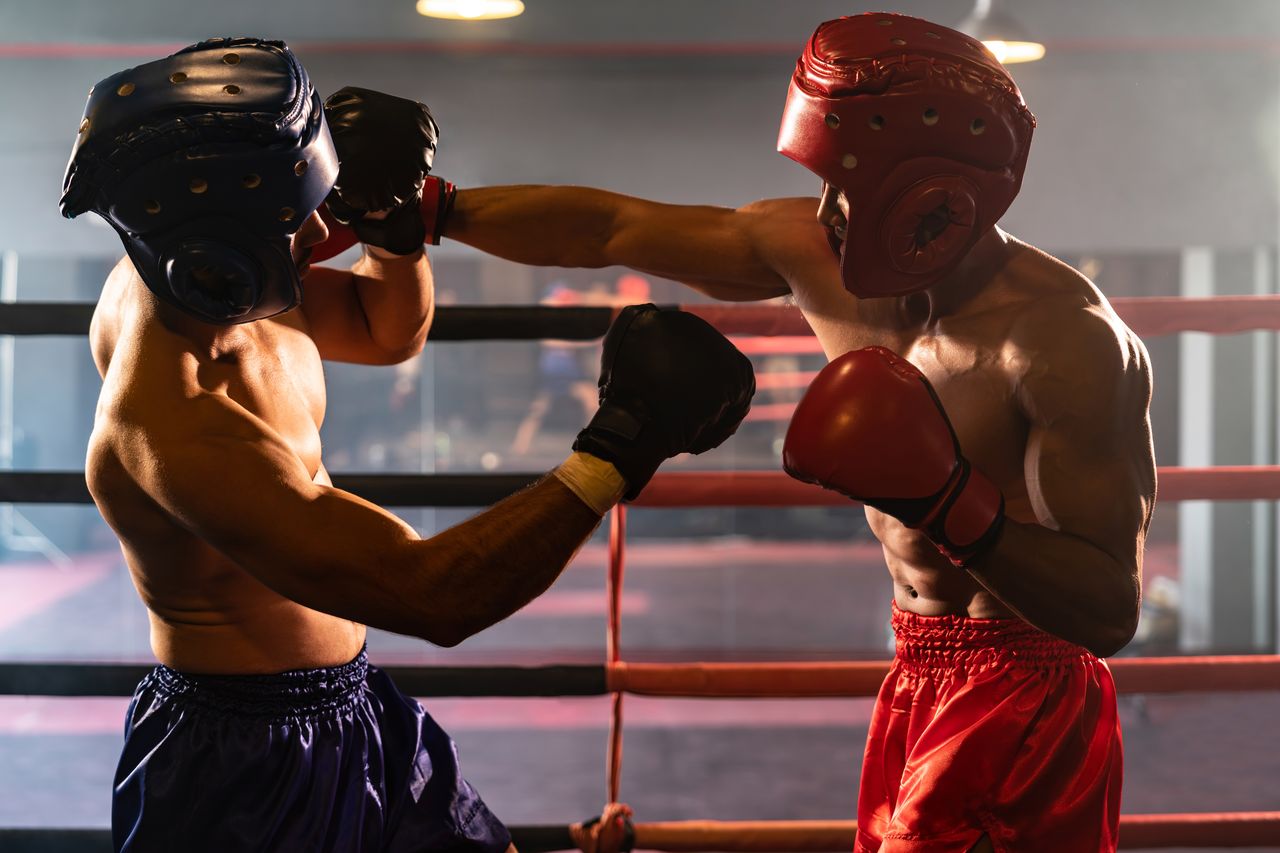 Boxer delivers a counter punch Boxer delivers a counter punch
