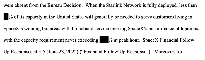 Example of redacted speed data from Starlink's AFR. (Source: FCC.gov)
