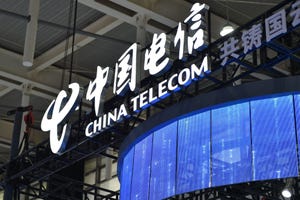 China Telecom logo on a sign.