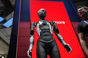 Futuristic robot at the MWC Barcelona trade show 