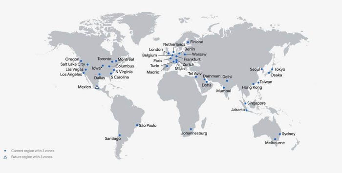 World map showing Google Cloud reach. (Source: Google Cloud website)