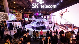 The SK telecom stand during the Mobile World Congress 2023 in Barcelona