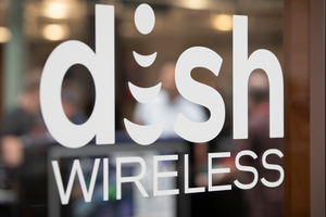 Dish Wireless logo on glass doors
