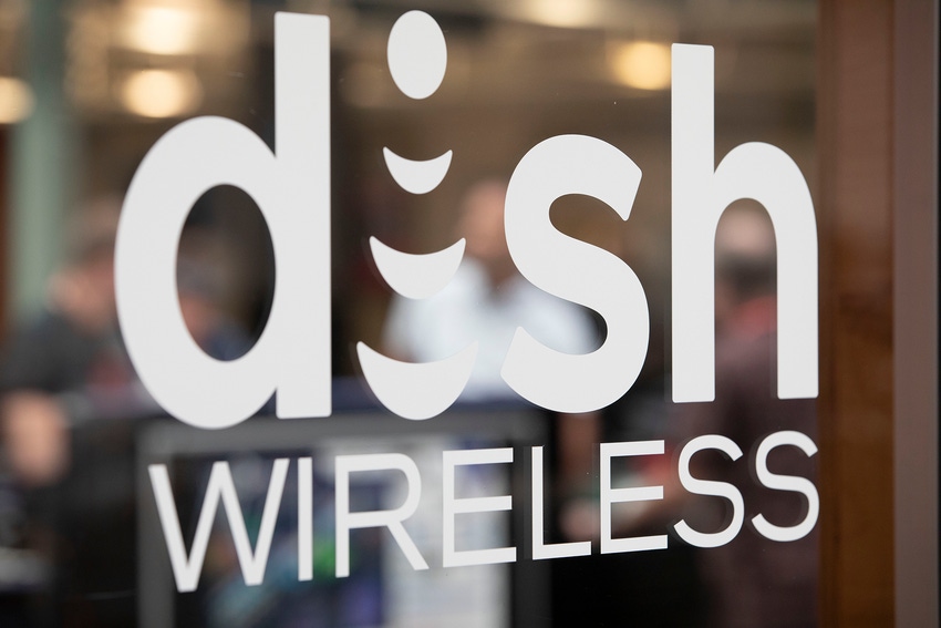 Dish Wireless logo on glass doors