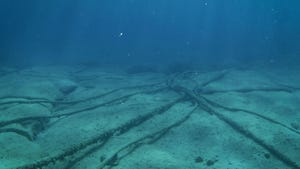 Subsea cables on ocean floor.