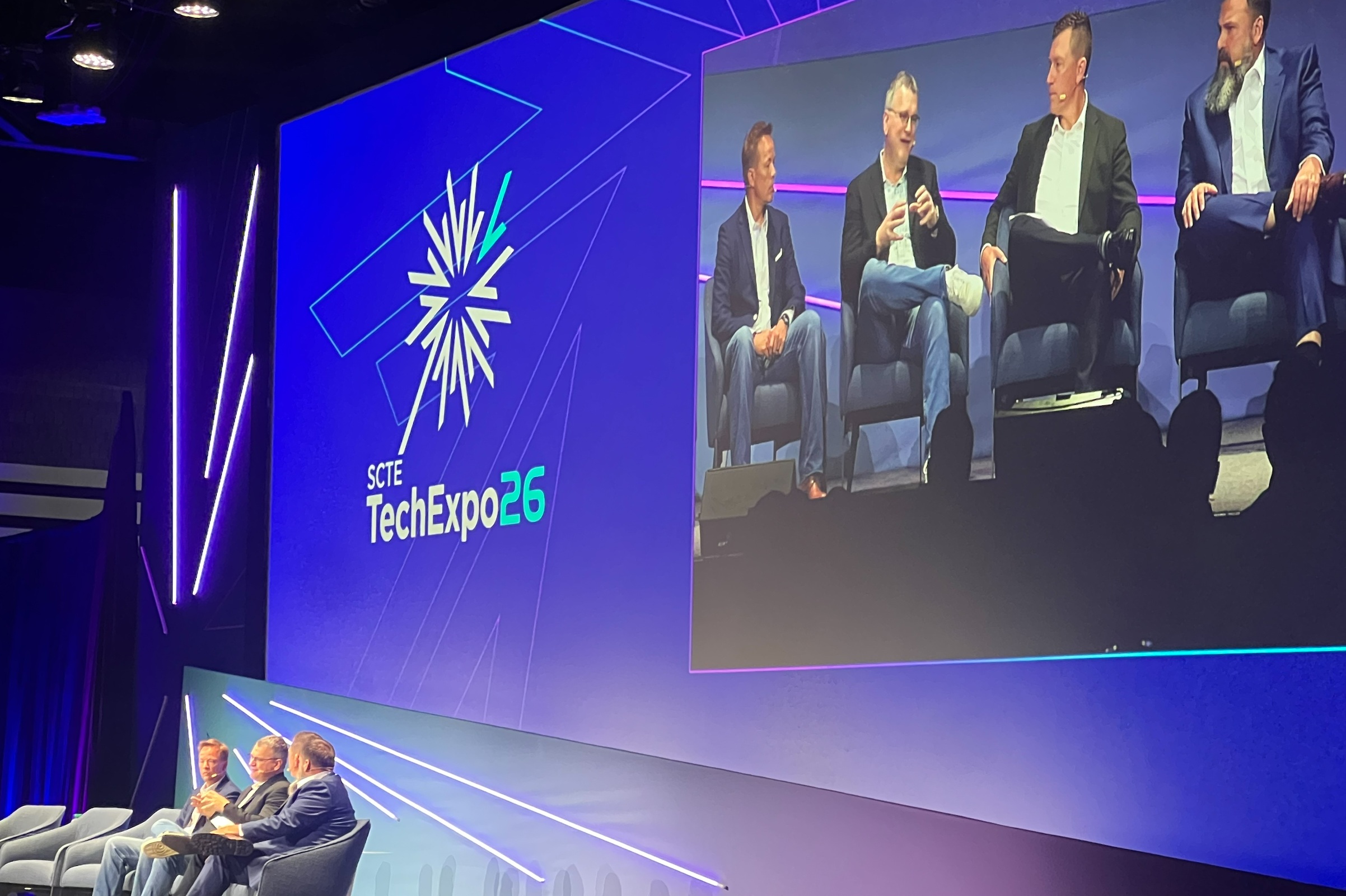 Pictured (left to right): Matt Anderson, global market lead telecom industry, Google Cloud; Elad Nafshi, EVP and chief network officer, Comcast; Justin Colwell, EVP, technology strategy and innovation, Spectrum; and Mark Bridges, president and CTO, CableLabs. 
