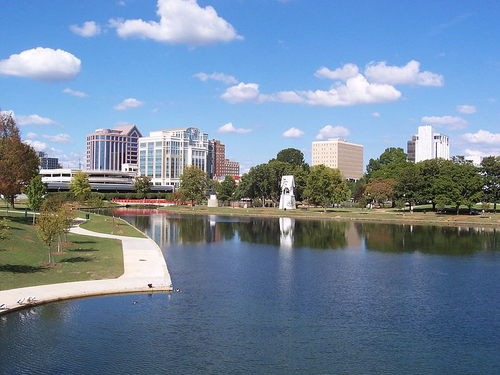 View of downtown Huntsville, Ala. from Big Spring International Park. [Source. CC BY-SA 3.0]