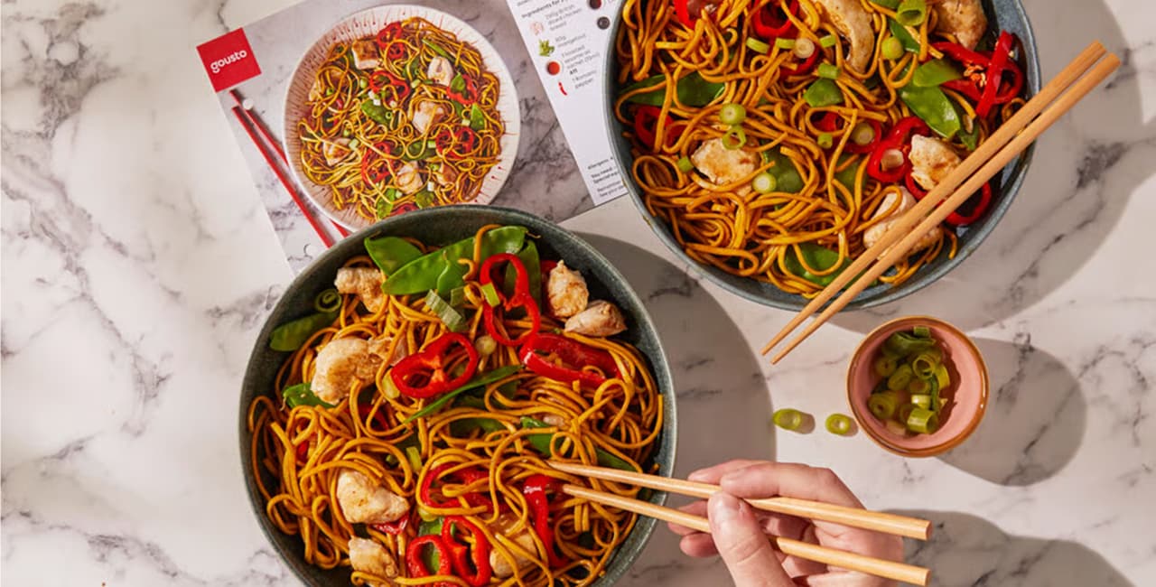 Two bowls of an easy mid-week meal chicken chow mein