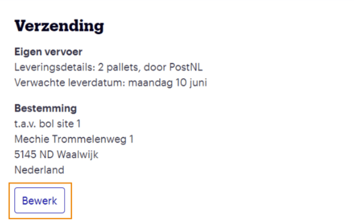 Details verzending.