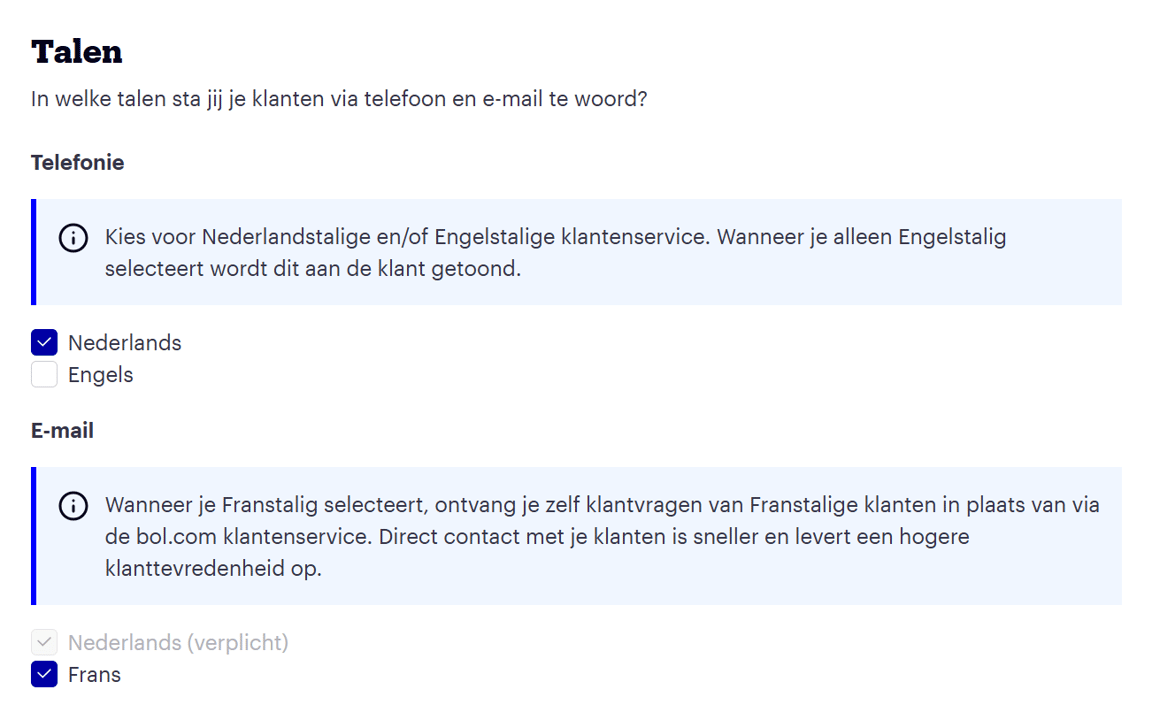 Scherm om de voorkeurstaal te selecteren.