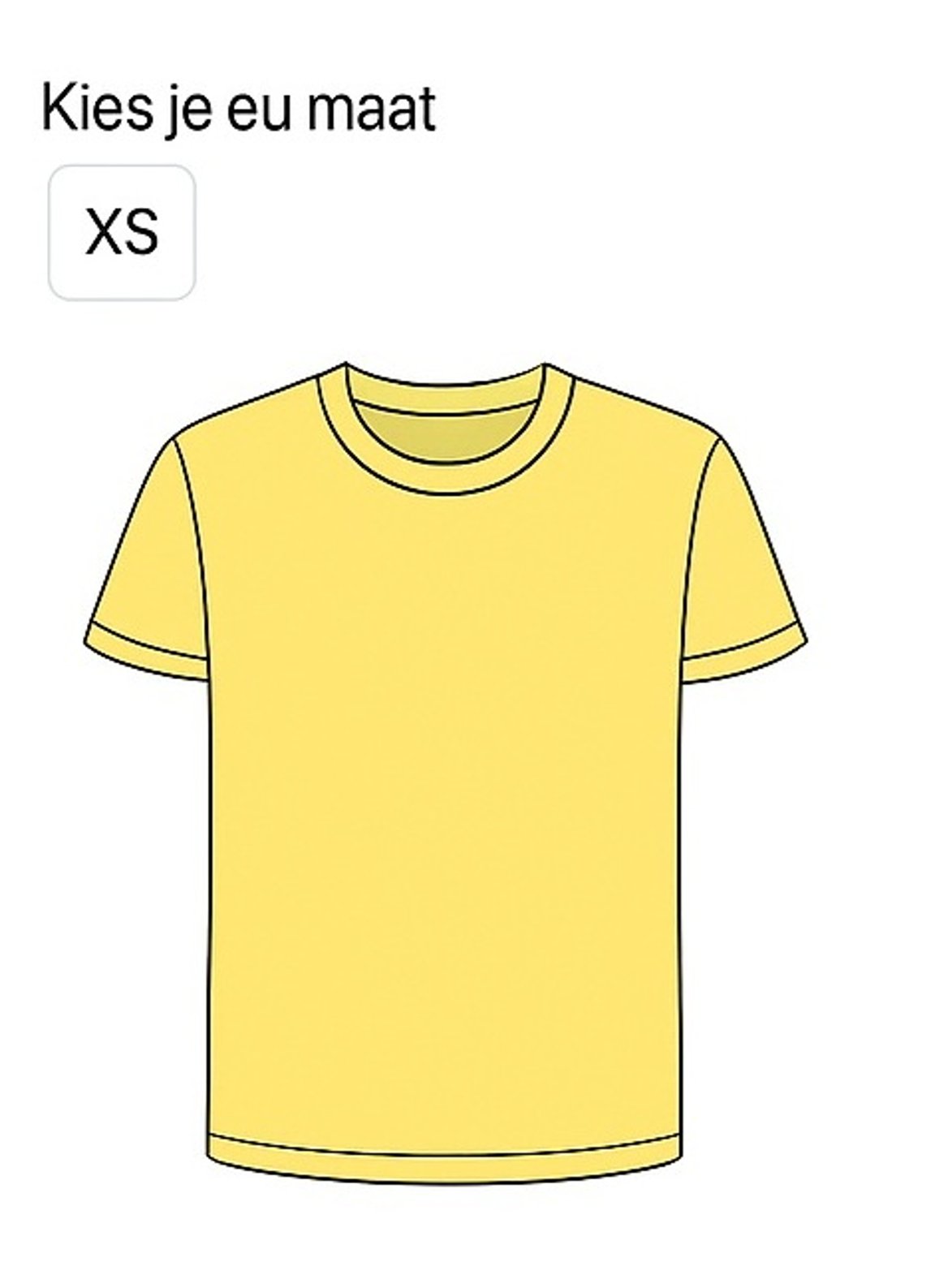 Hier zie je een geel T-shirt die slechts in 1 maat beschikbaar is