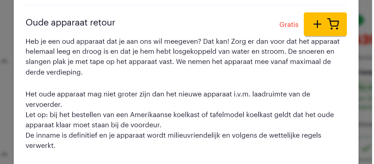 Return old appliance