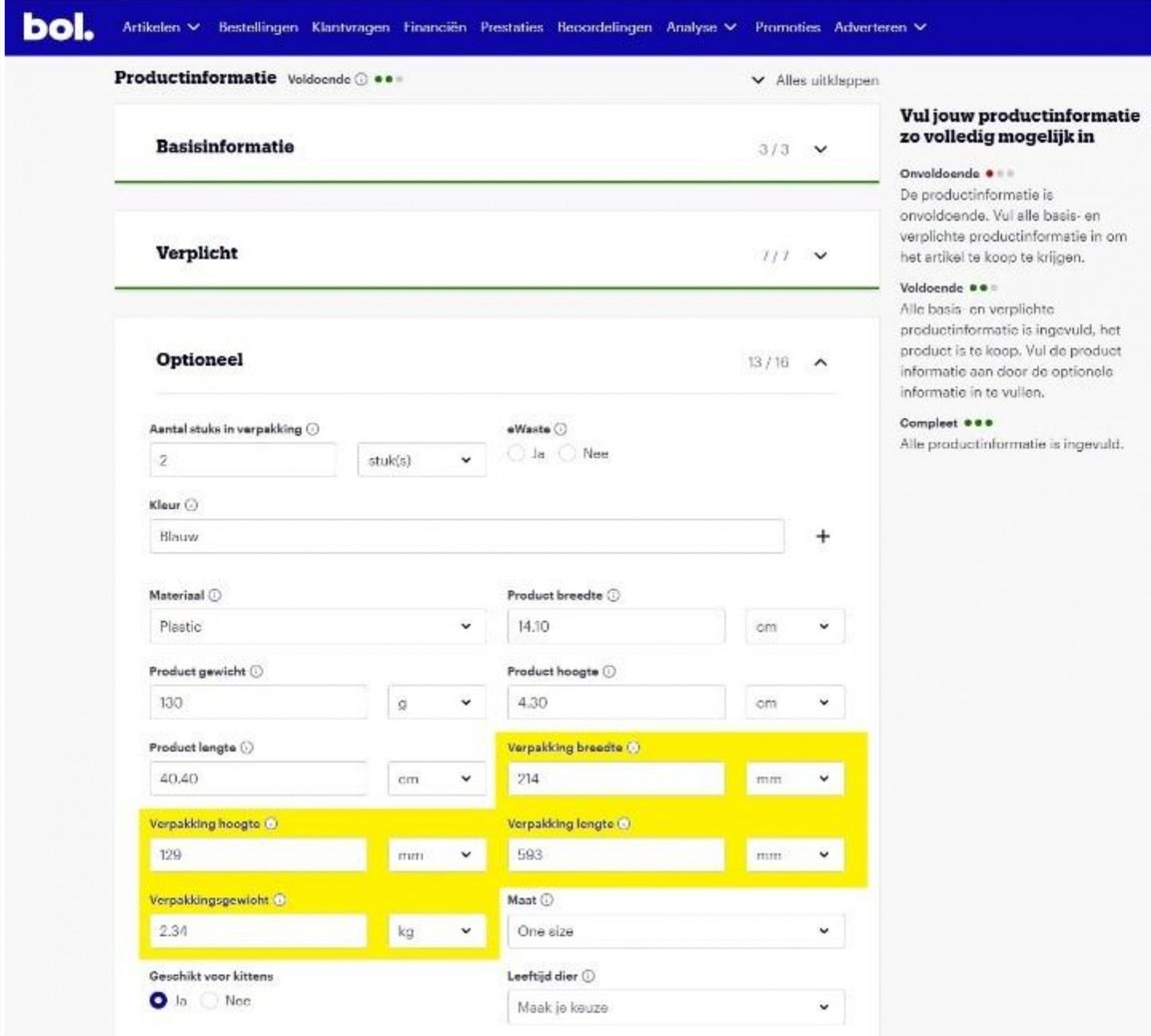Packaging dimensions