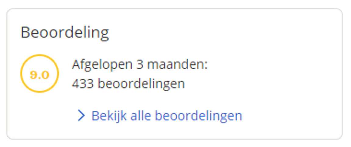 Voorbeeld van een gouden label bij een goede beoordeling.