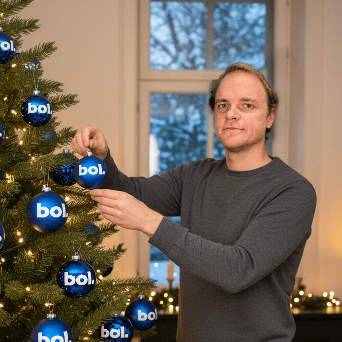 Man with Christmas tree.