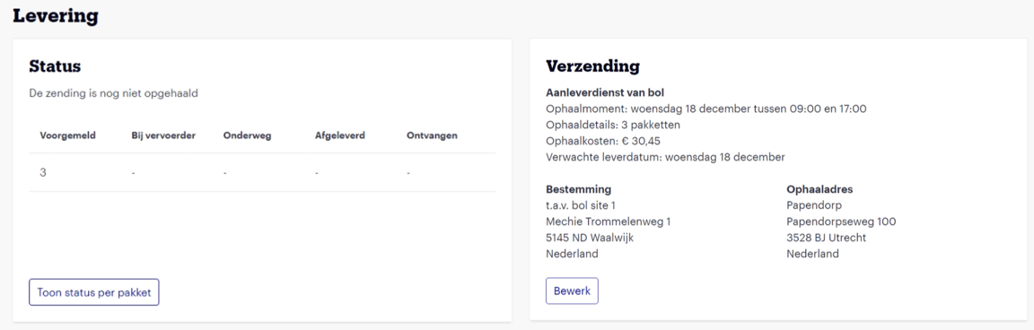 Status van een verzending.