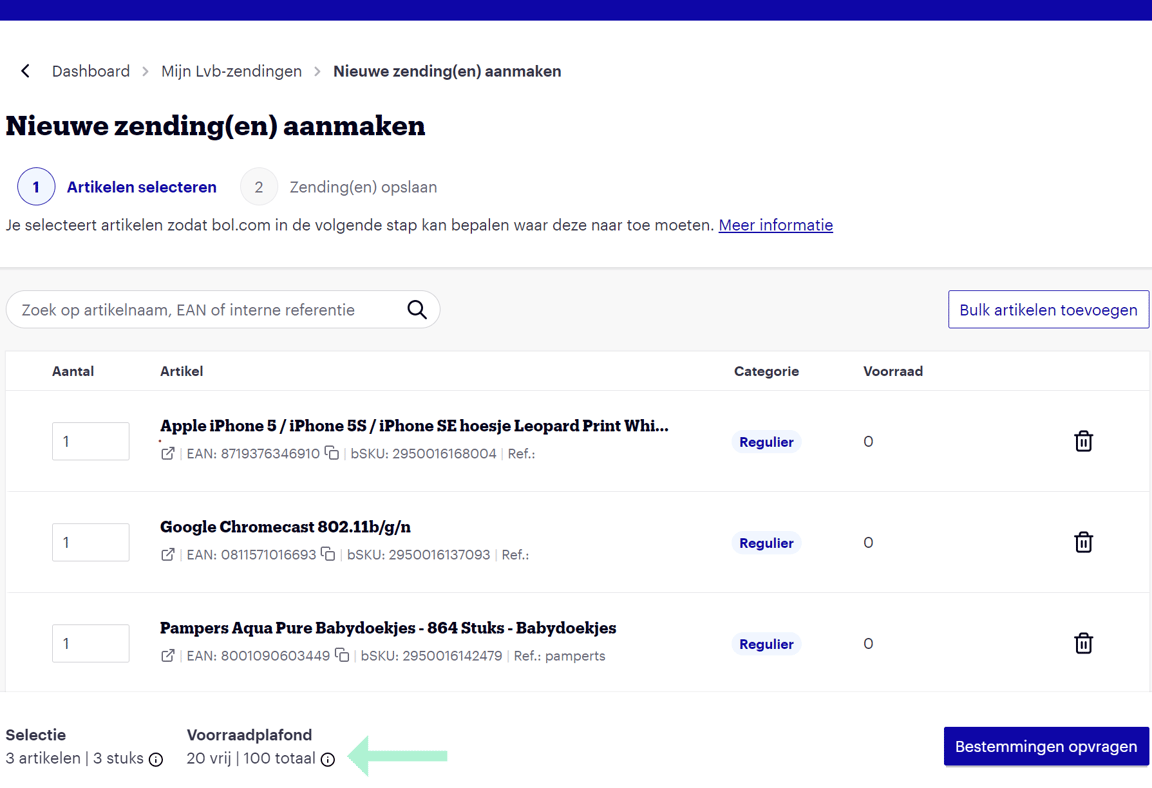 Nieuwe zending aanmaken.