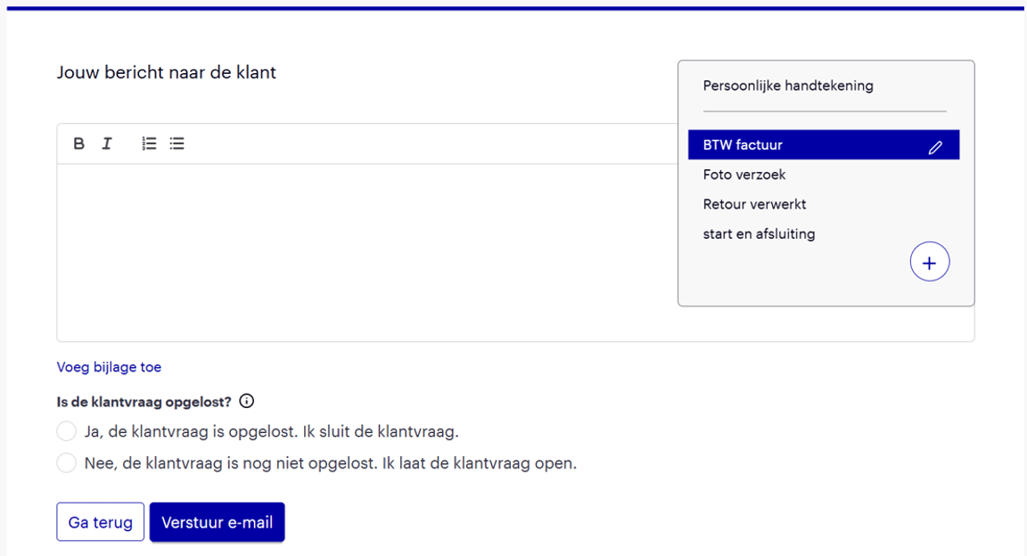 Screenshot standaardberichten