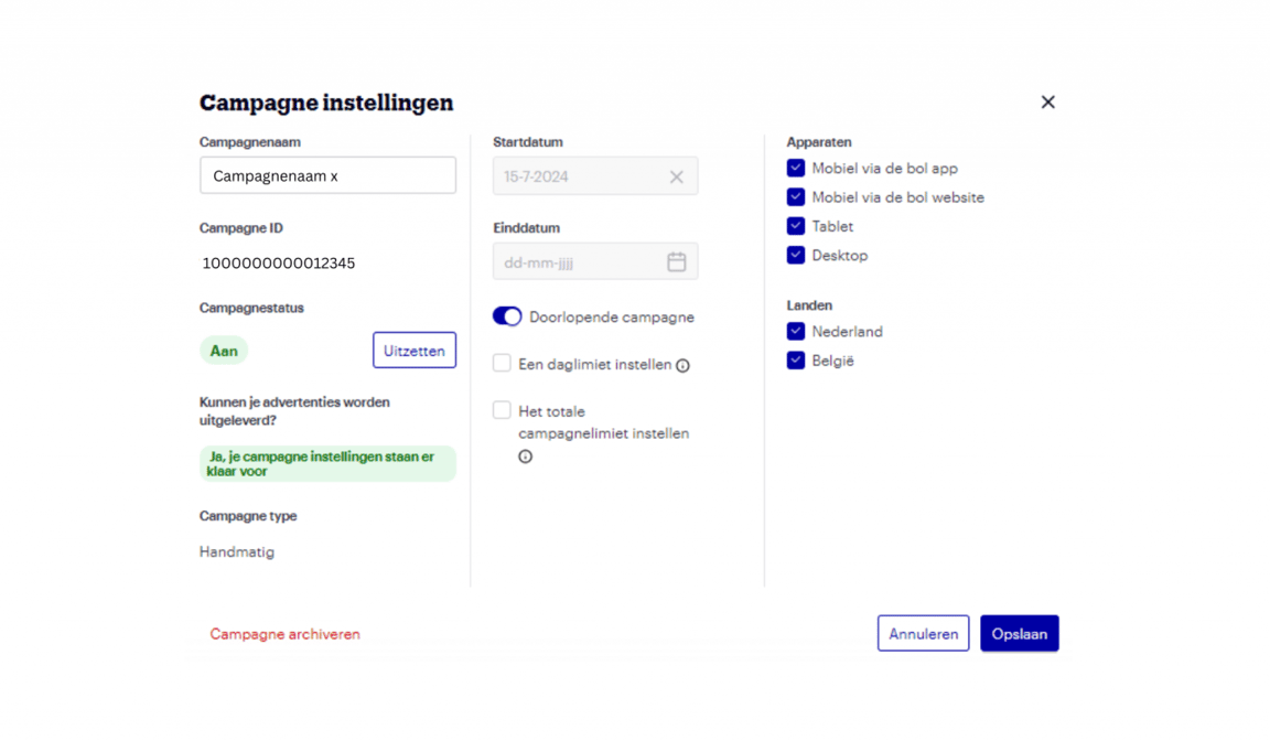 Screenshot campaign settings