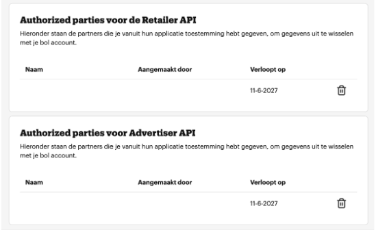 Authorized parties in bol verkoopaccount  