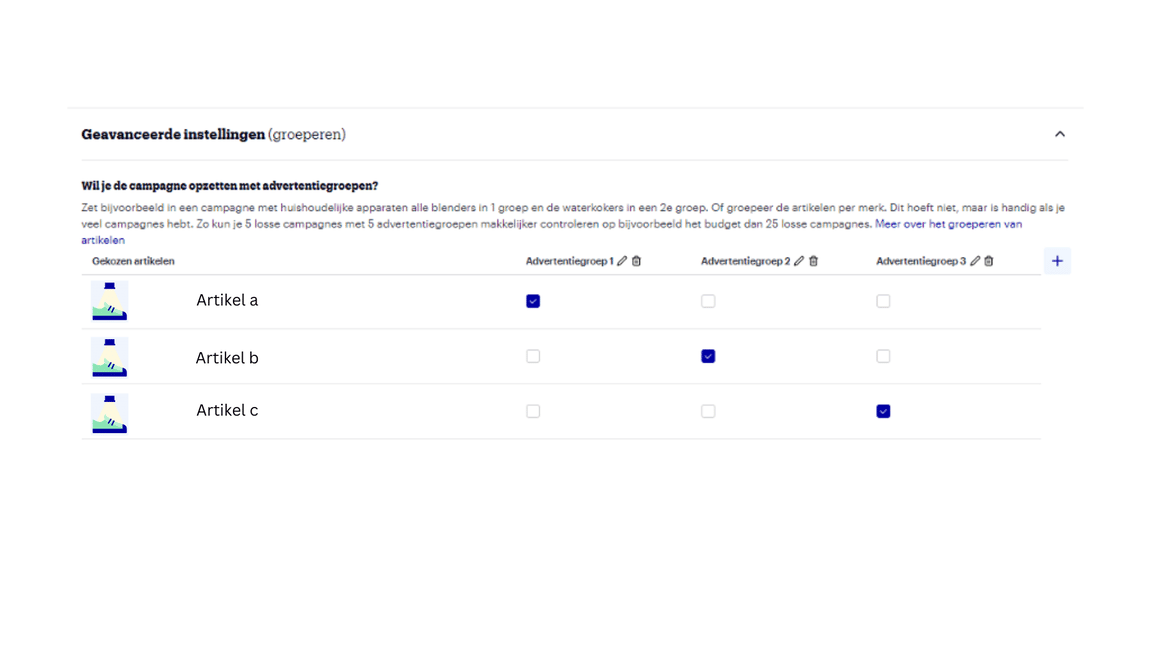 Optimaliseer per productgroep