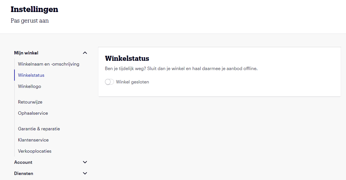 Scherm waarop een winkelier doorgeeft dat de winkel tijdelijk niet beschikbaar is.