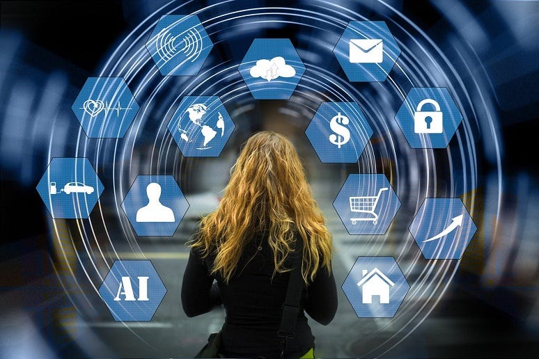 woman surrounded by AI woman surrounded by AI
