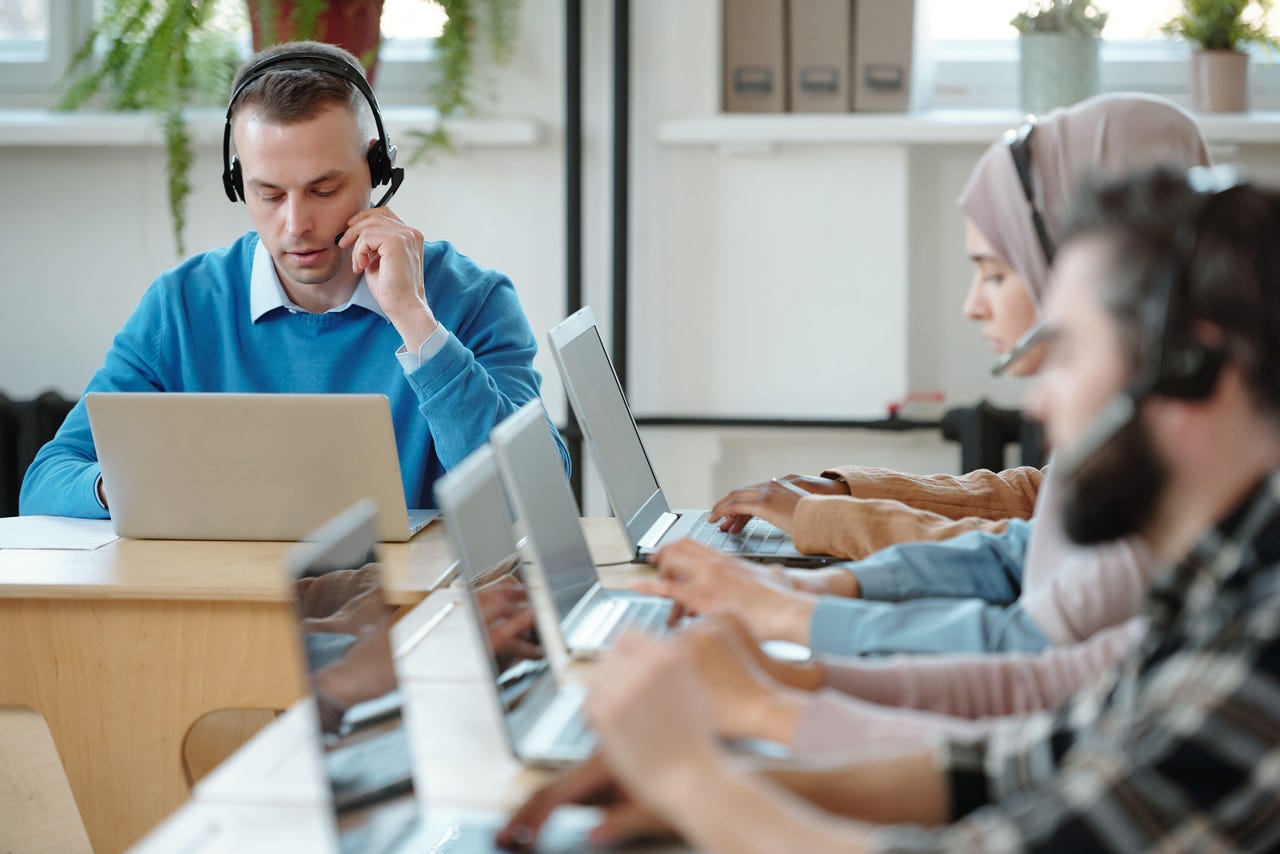Contact center employees working Contact center employees working