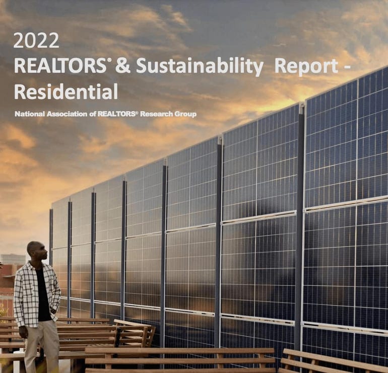 2022 NAR report on Sustainability cover image with man looking at solar panels