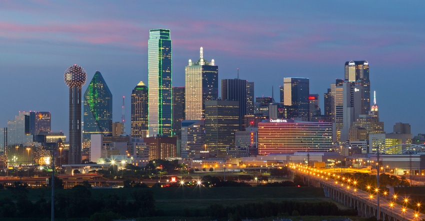 Skyline of Dallas, Texas at night.