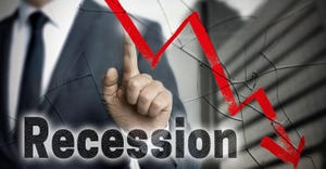 Recession concept is shown by businessman.