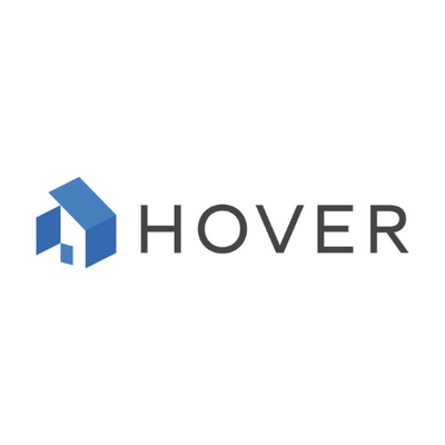 Logo for HOVER in blue and white