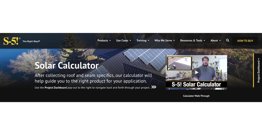 S-5! Solar Calculator homepag