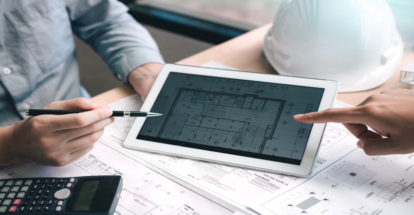 Construction blueprints shown on a iPad or tablet