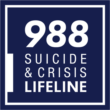 988 suicide and crisis lifeline graphic in white and navy