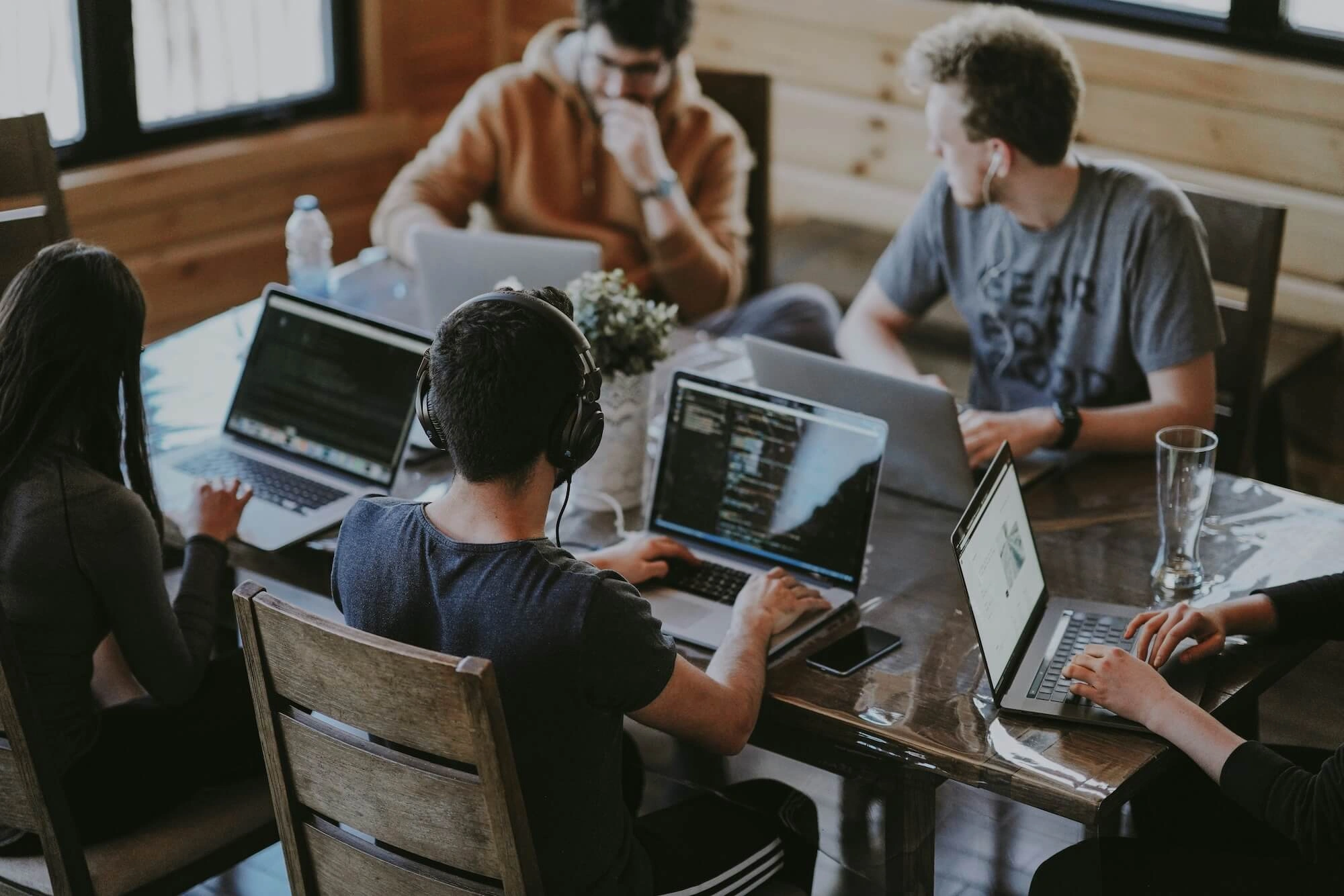 Business meeting on computers in office