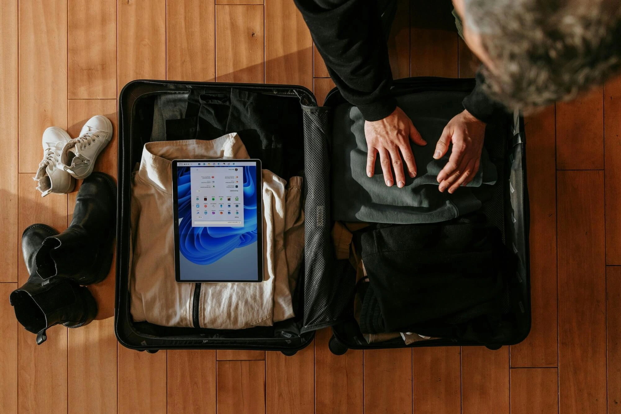 Packed bag for trip with ipad