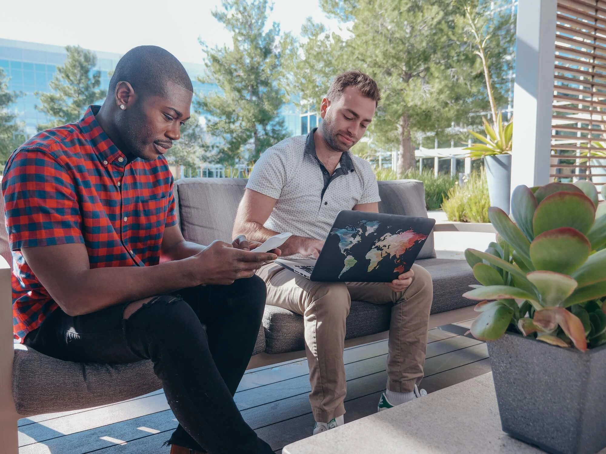 Team having outdoor meeting