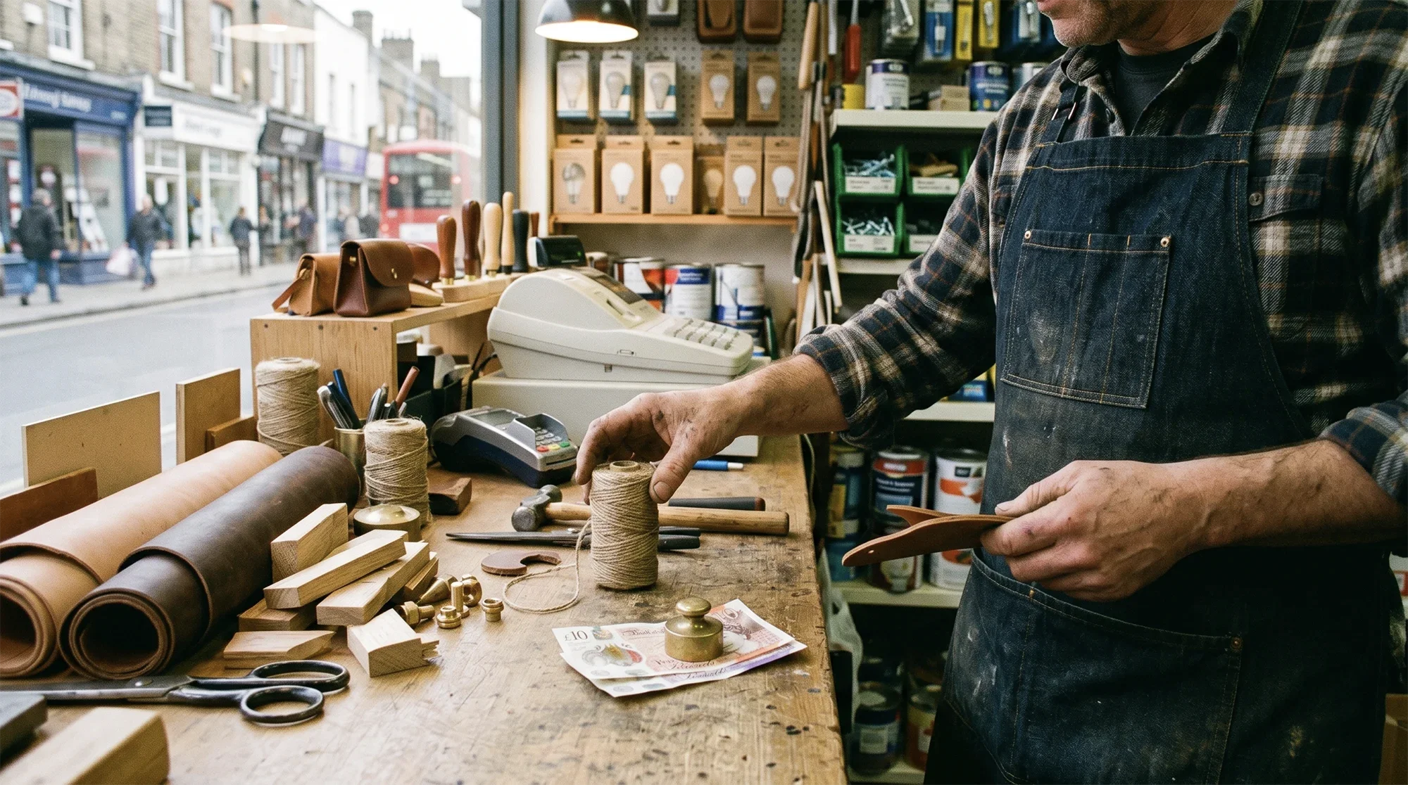 A person working in a shoe fixing shop